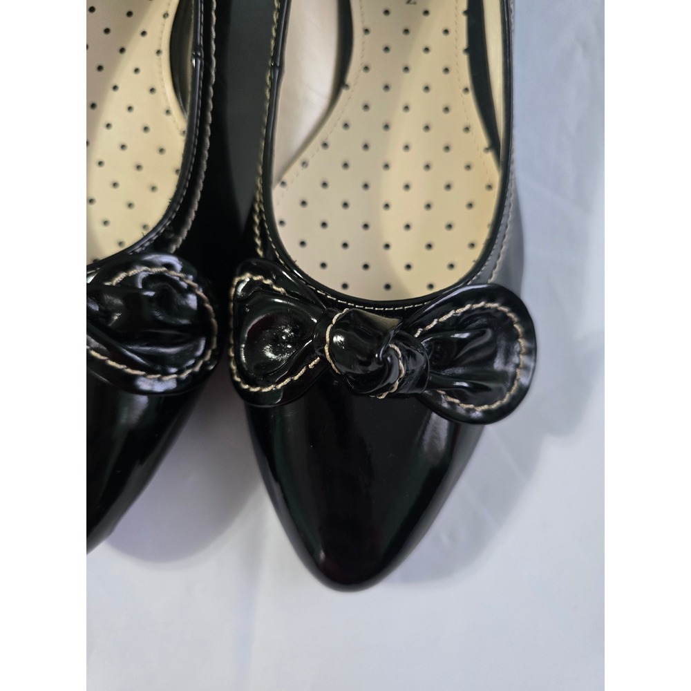 Anne Klein Akadelie Black Patent Bow Pointed Toe Wedge Pumps Shoes Womens 8.5 M - Picture 6 of 13